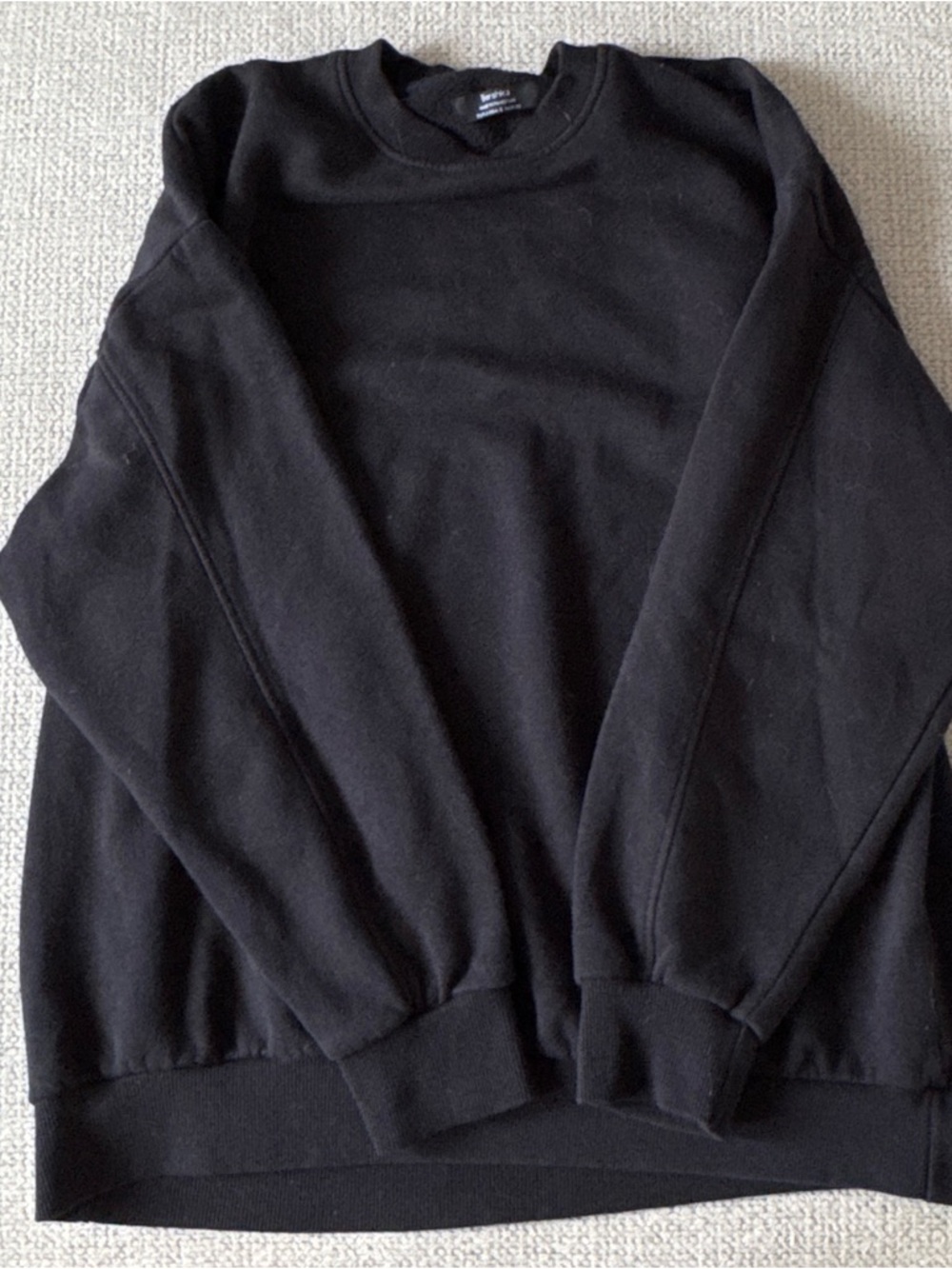 Bershka Black Ribbed Crewneck Sweatshirt